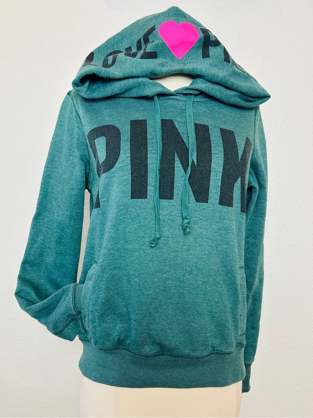 PINK Victorias Secret Sweatshirt Hoodie Women's S/P Green Pullover Love Pink